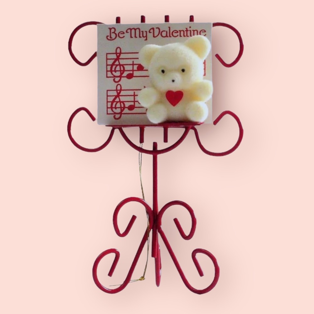 Vintage Avon Teddy Bear on Red Music Stand Ornament